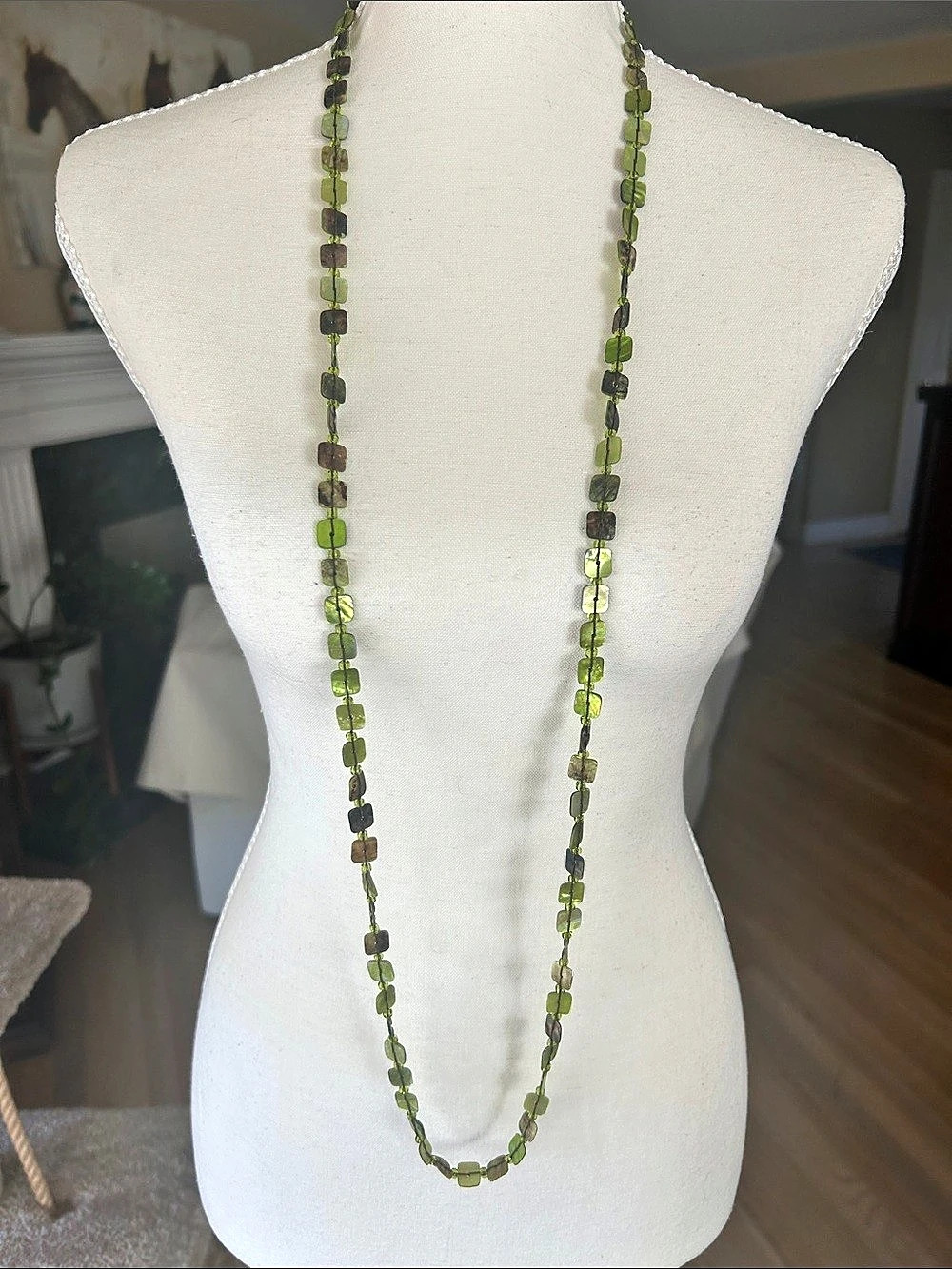 Green & Brown Beaded Long Necklace
